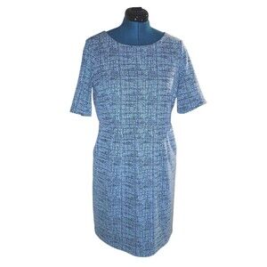 Lands' End Size 14P Black/White Short Sleeve Midi Dress With Pockets Career Core